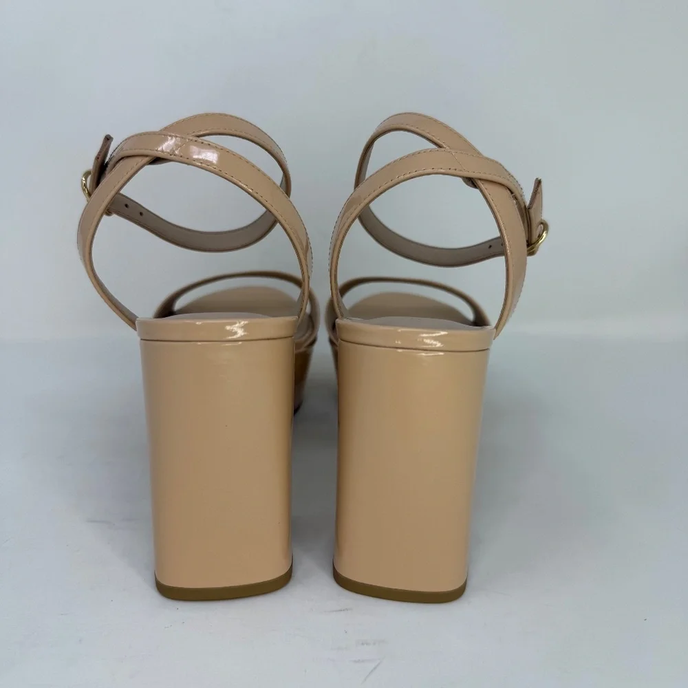 New Stuart Weitzman Gala Patent Leather Sandals Golden Beige Sz 9